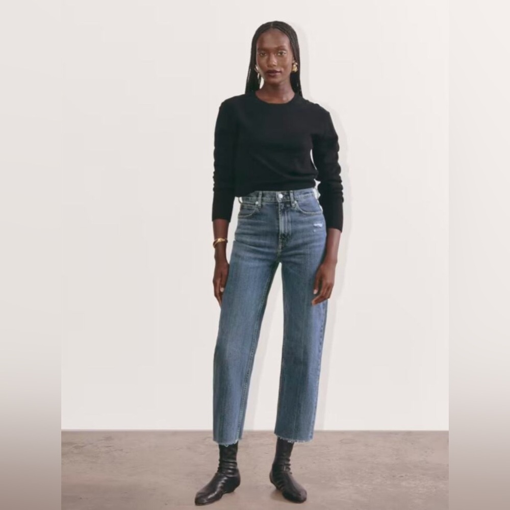 Everlane Jeans Womens 33 Blue The Way High Distressed Denim Raw Hem Cotton